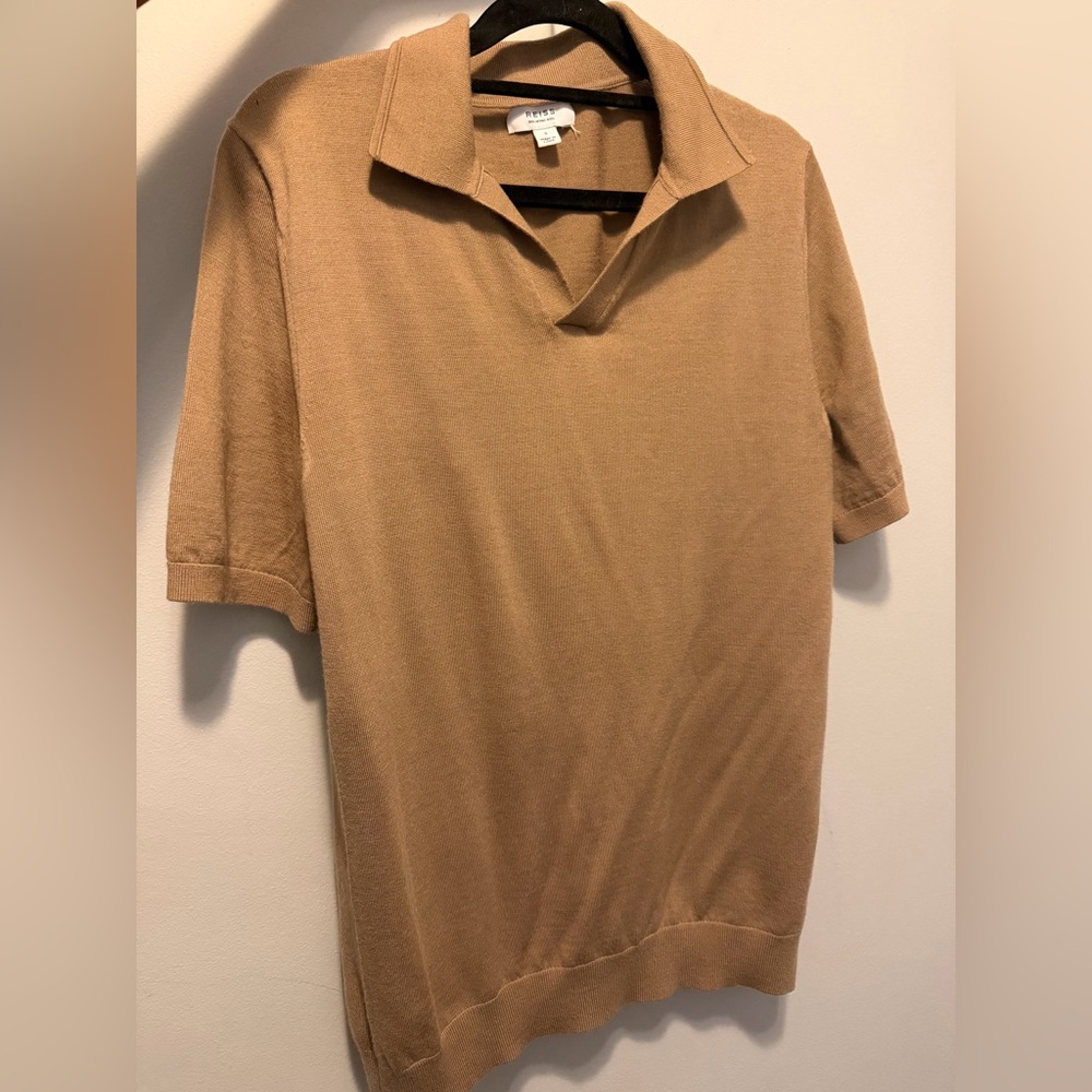 Reiss Camel Knit Polo Sweater